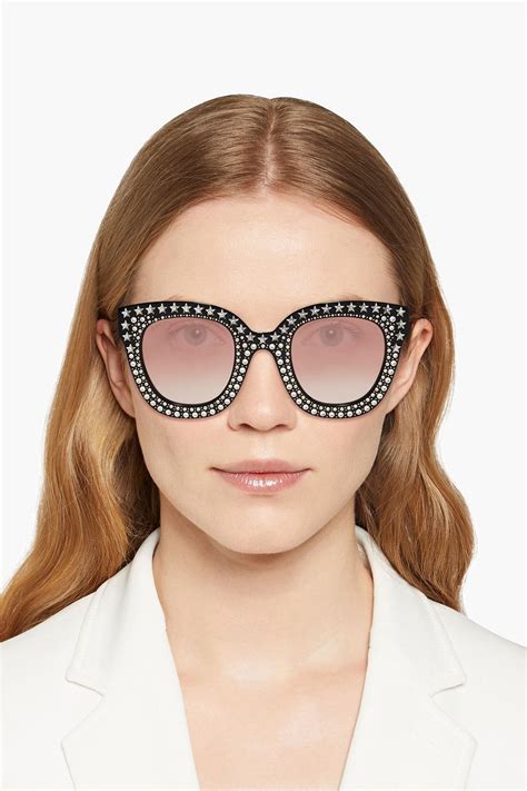 gucci round metal acetate sunglasses|Gucci crystal embellished sunglasses.